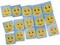 15 20mm Blue and Yellow Rectangle Wooden Happy Face Beads - Two Hole Emoji Beads